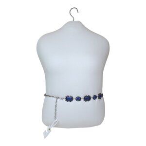 Haute Hippie Blue Stone Concho Chain Belt Silver One Size 41" Long